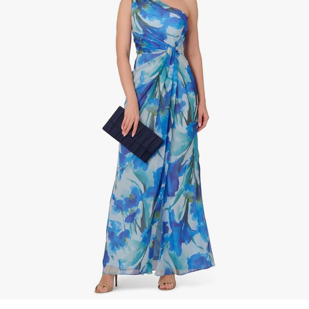 Adrianna Papell One-Shoulder Blue Floral Dress